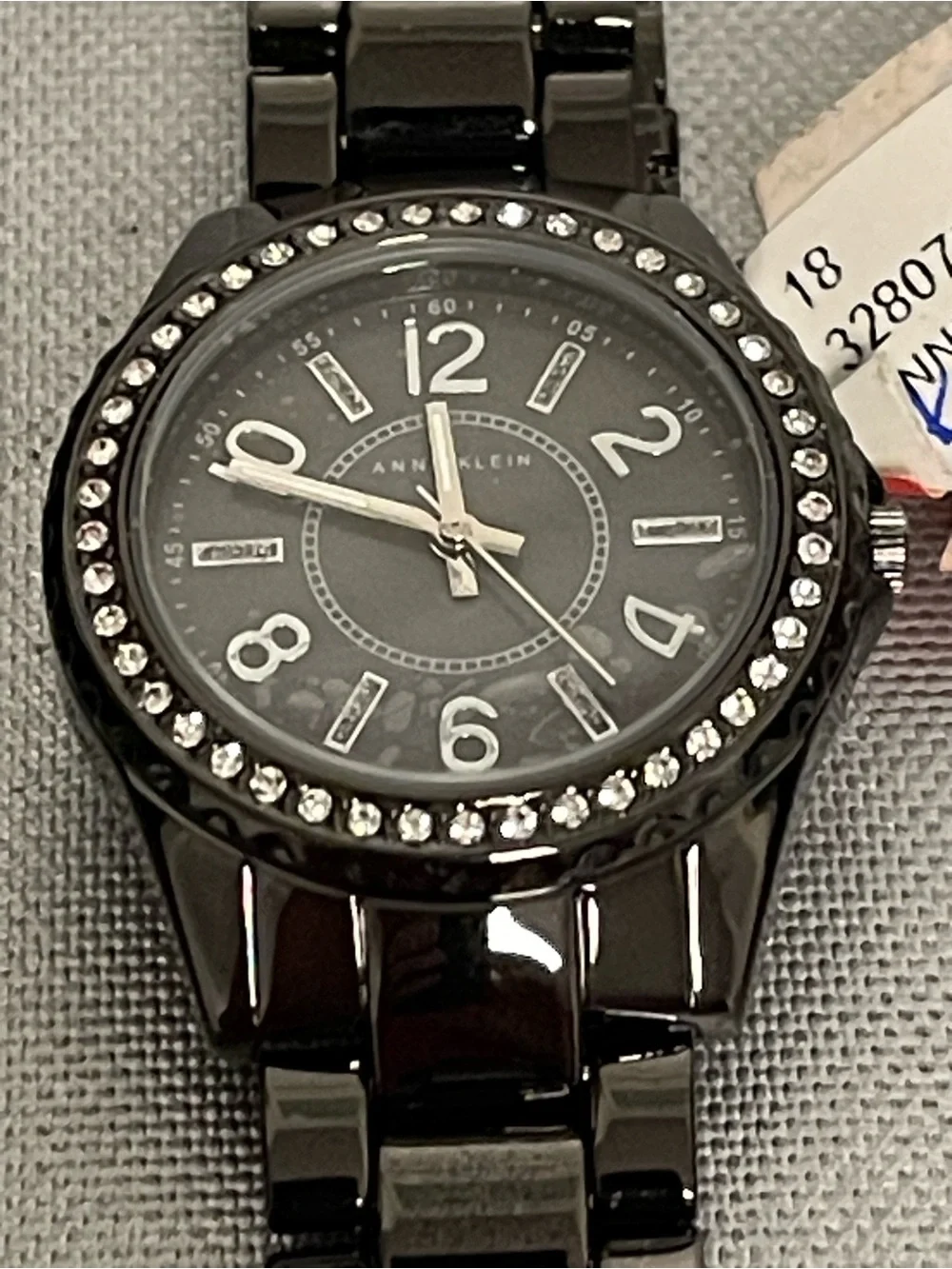 Anne Klein Women’s Black Dial Black-Trim Band Watch AK/1899 New w/Box & Manual